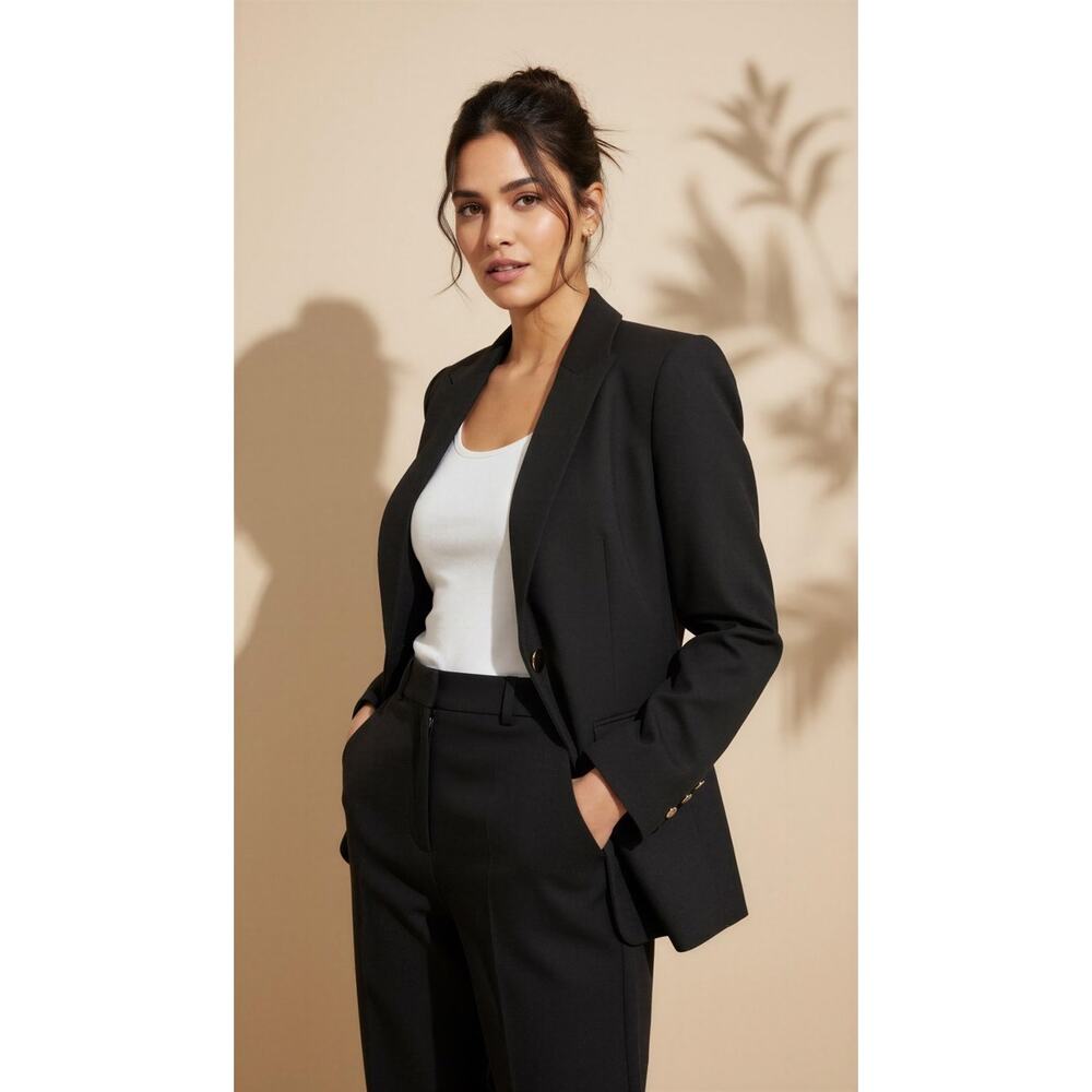 NWT TOCCIN Willa Boyfriend Blazer Womens Size 2 Black‎ One-Button Gold Cuffs